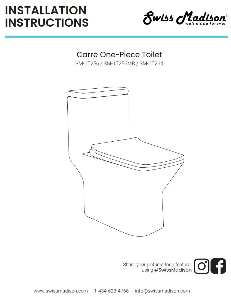 Swiss Madison SM-1T256 Carre One-Piece Toilet Instruction Manual
