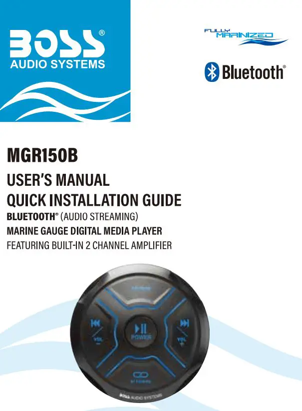 BOSS AUDIO SYSTEM MGR150B Bluetooth (Audio Streaming) Marine Gauge Media Player User Manual