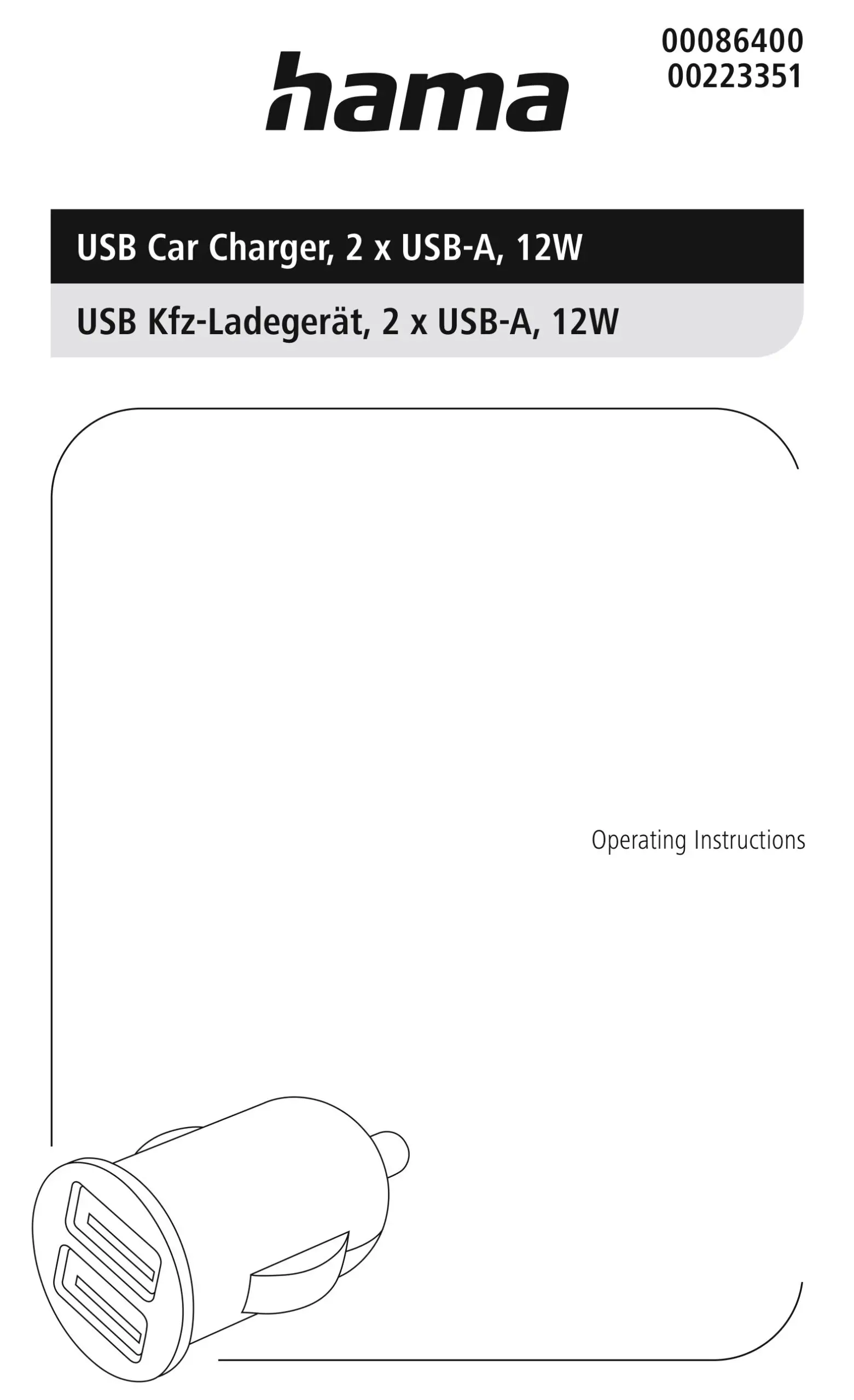 hama 00086400 USB Car Charger Instruction Manual