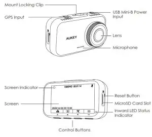 AUKEY DRA1 Dashboard Camera - Product Diagram