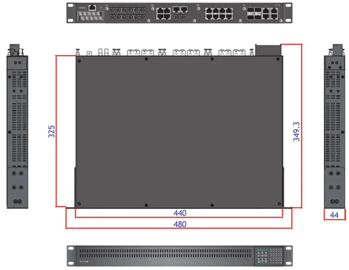 MOXA PT-7728 PowerTrans Switch- Dimensions