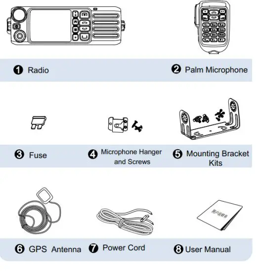 EXCERA EM8100 U1 DMR Mobile Radio - Packing List