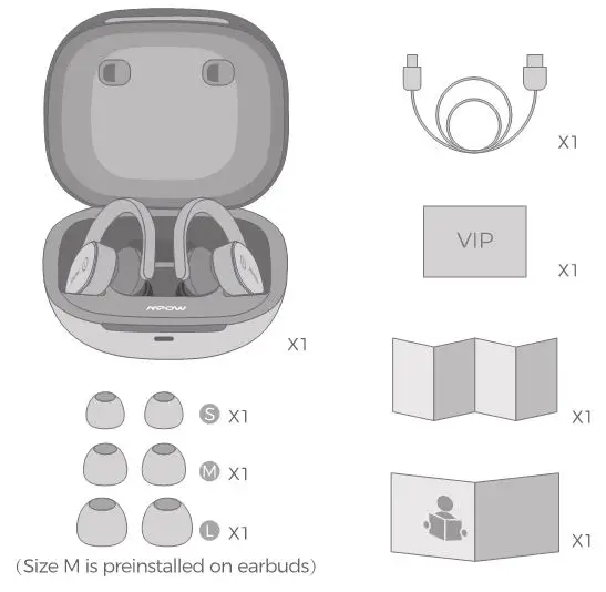 MPOW Flame Lite True Wireless Earbuds - PACKING LIST