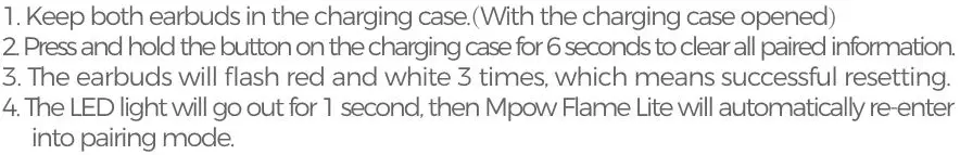 MPOW Flame Lite True Wireless Earbuds - RESET Info