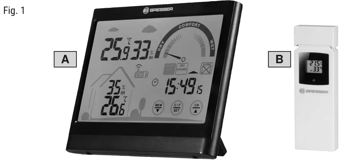 BRESSER 7007402 VentAir Thermo Hygrometer with Ventilation Notification - fig