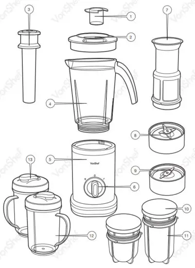 VonHaus 2013124 4 In 1 Blender - COMPONENTS