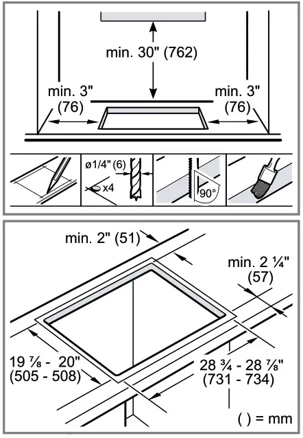 BOSCH 500 Series NET8069SUC Electric Cooktop - Cutout dimensions 1