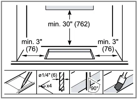 BOSCH 500 Series NET8069SUC Electric Cooktop - Cutout dimensions 2