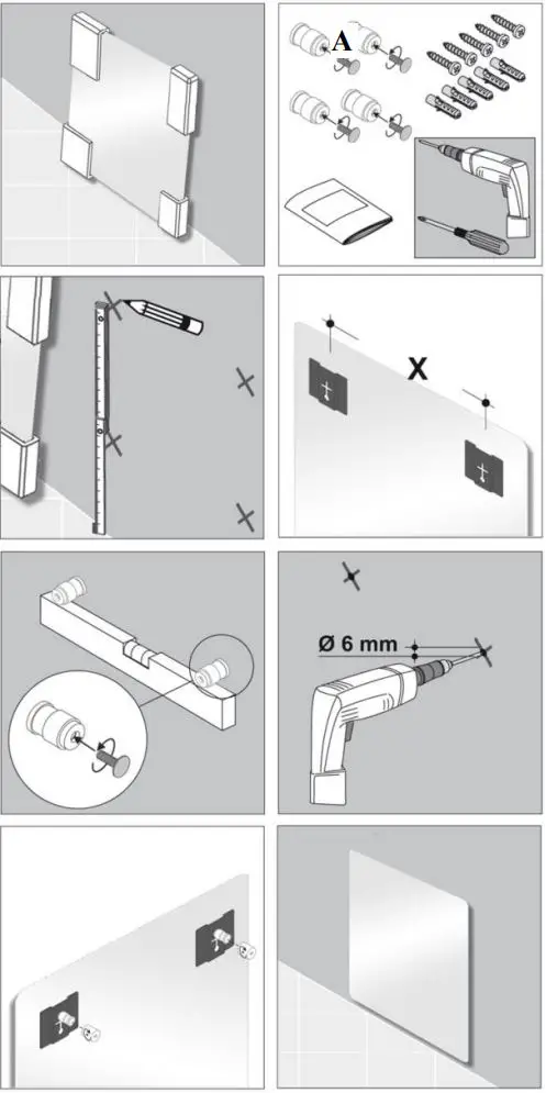 Towelrads Vetro Electric Glass Infrared Designer Radiator 1063 x 532mm Instruction Manual - Wall mounting