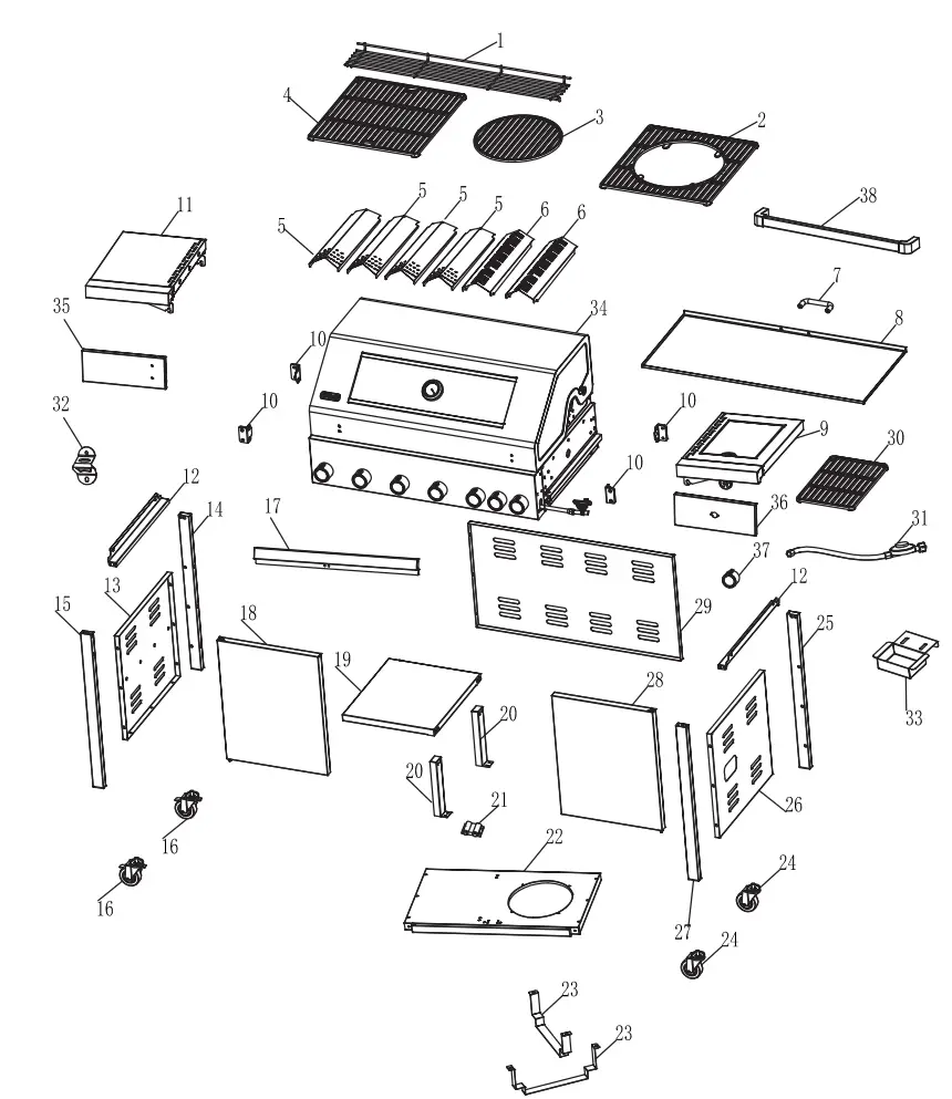 tepro-3316UK-6-Burner-Gas-BBQ-with-Infrared-Side and-Back-Burners-FIG1