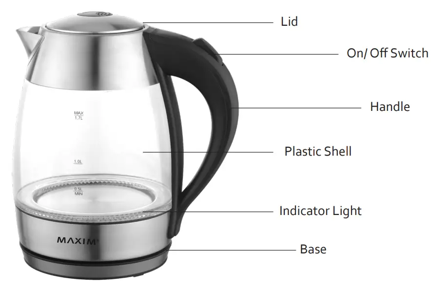 MAXIM M2GK17 1.7L Glass Kettle - parts
