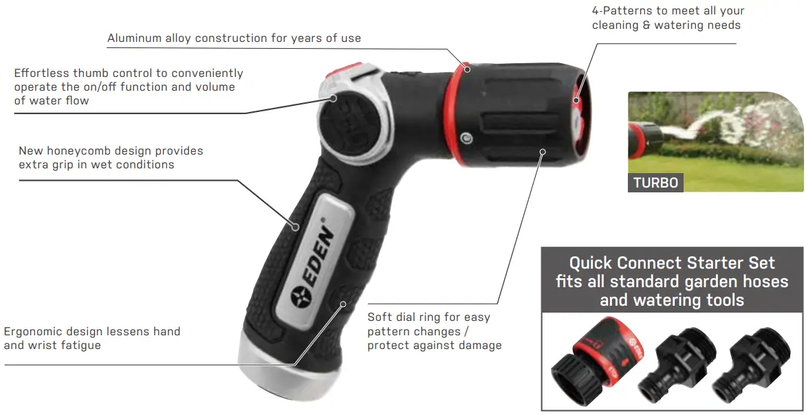 EDEN 94827 AMZ Pro Metal Thumb Control 4 Pattern Turbo Nozzle