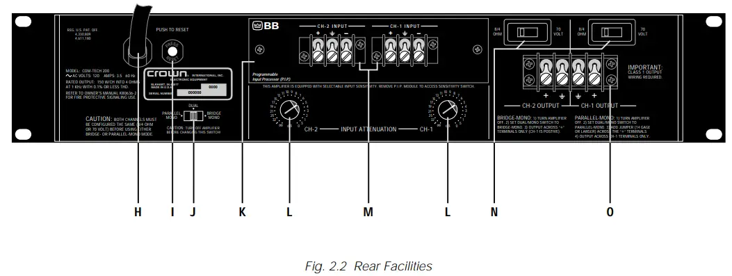 Crown Com-Tech 200 Stereo Power Amplfiier - Fig. 2.2