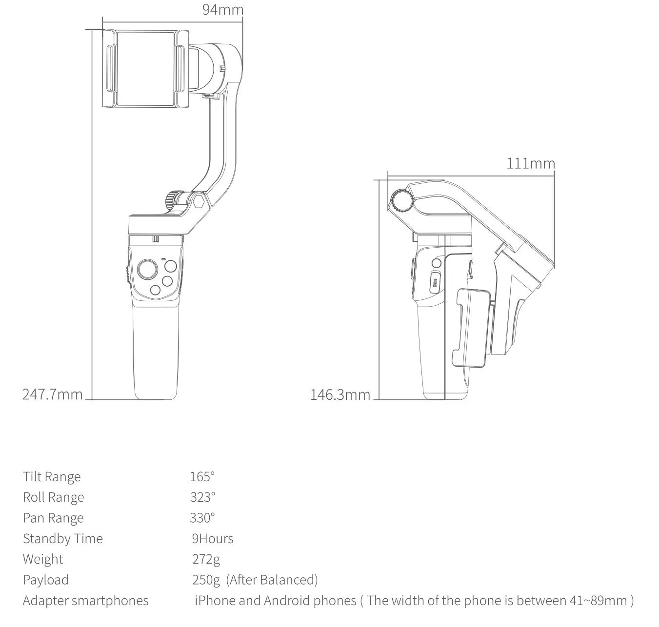 FEIYUTECH Vlog Pocket 2 Foldable Smartphone Gimbal - Specifications