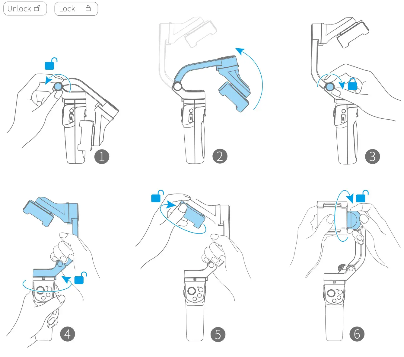 FEIYUTECH Vlog Pocket 2 Foldable Smartphone Gimbal - Unfolding steps