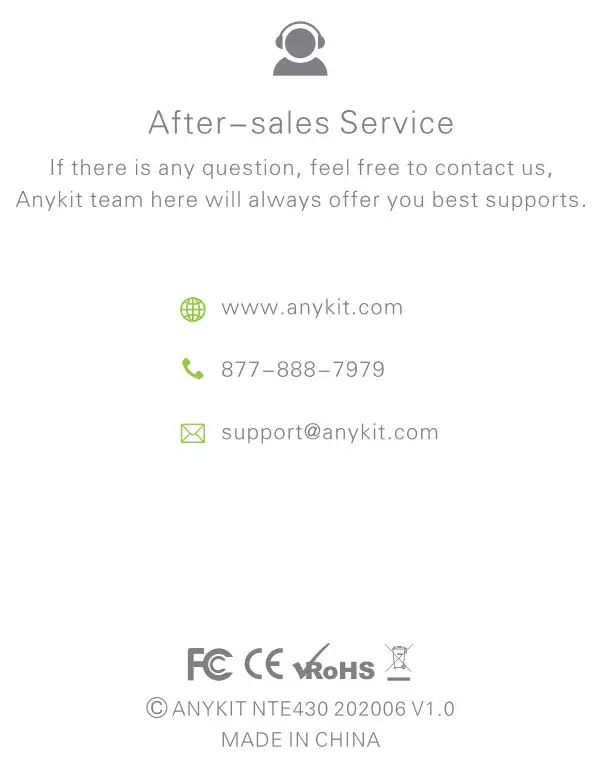 ANYKIT NTE430-AS USB Otoscope Ear Scope Camera User Manual - Thank You Page