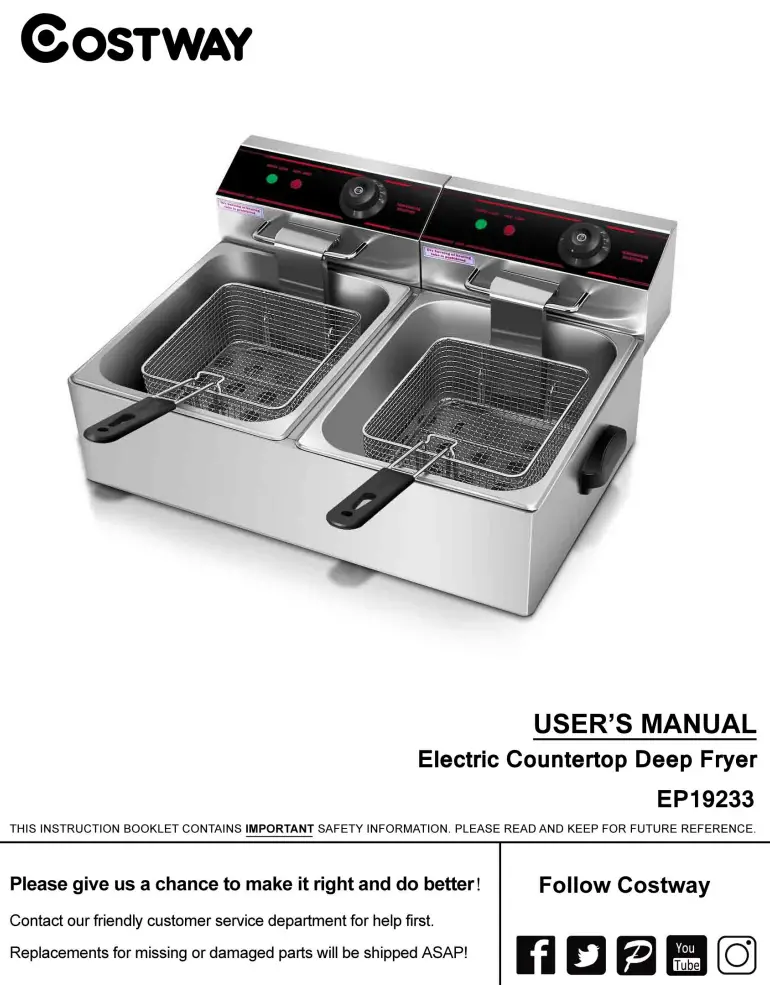 COSTWAY EP19233 Electric Countertop Deep Fryer User Manual