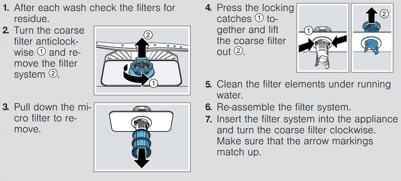 GAGGENAU DF270101 60cm 200 Series Dishwasher User Guide - Cleaning filters