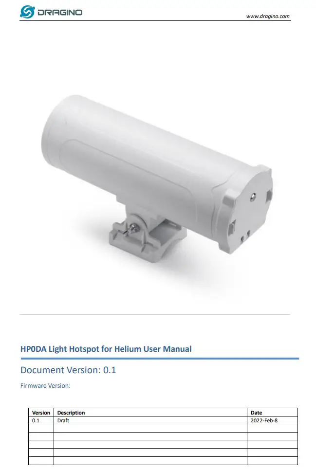 DRAGINO HP0DA Light Hotspot for Helium User Manual