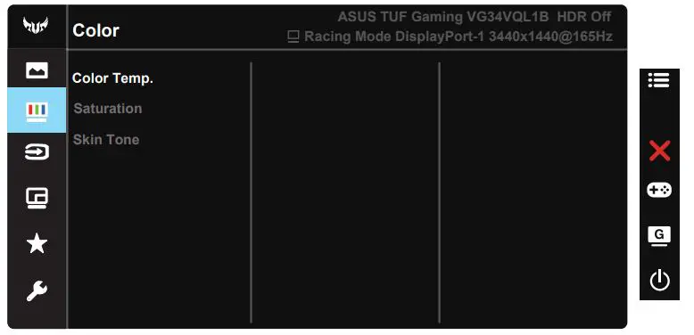 ASUS VG34V Series TUF Gaming Monitor User Guide - Color