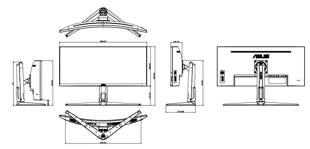 ASUS VG34V Series TUF Gaming Monitor User Guide - Outline dimension