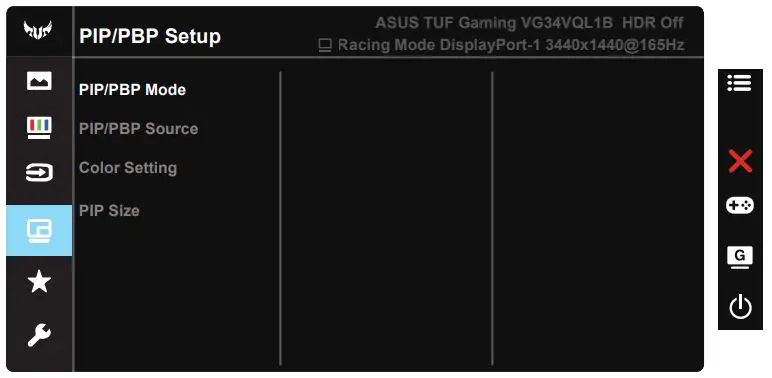 ASUS VG34V Series TUF Gaming Monitor User Guide - PIP PBP Setting