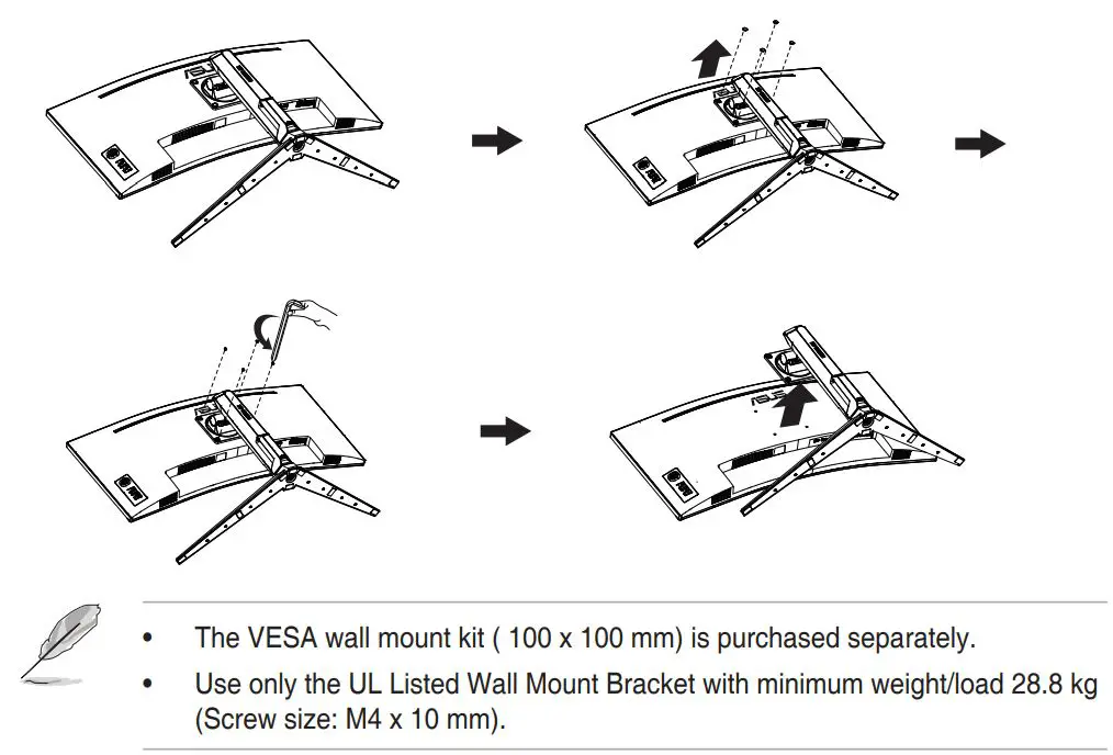ASUS VG34V Series TUF Gaming Monitor User Guide - To detach the arm stand