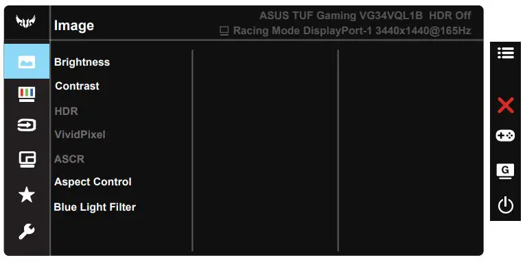 ASUS VG34V Series TUF Gaming Monitor User Guide - You can adjust Brightness, Contrast, VividPixel