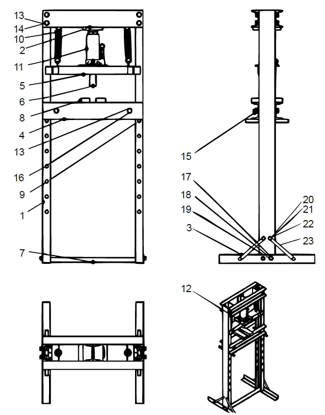 wiltec 51727 6t Industrial Hydraulic Workshop Bench Press fig 4