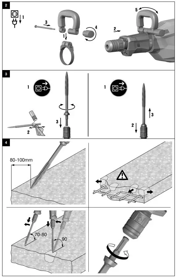 HILTI 1000-AVR Cordless Breaker Hammer Tool Instruction Manual - Fig 2,3,4