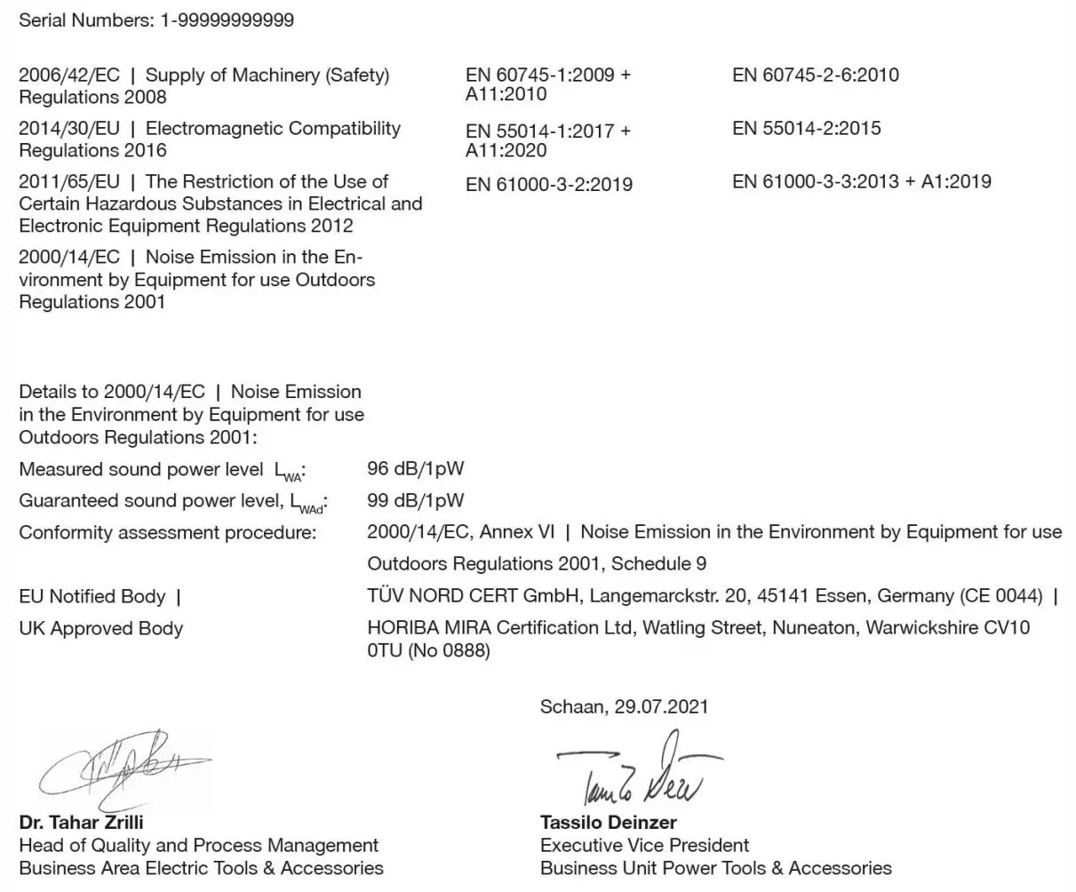 HILTI 1000-AVR Cordless Breaker Hammer Tool Instruction Manual - Serial Numbers