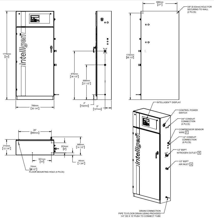POTTER INS 2500 (EU) IntelliGen Nitrogen Generator - Cabinet Dimensions