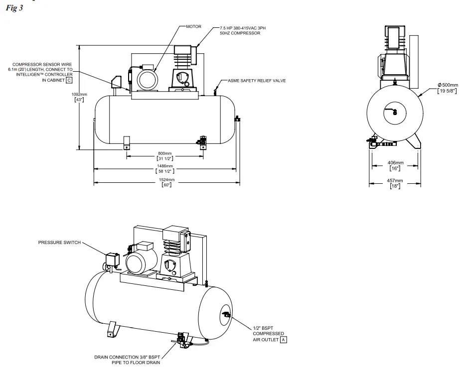 POTTER INS 2500 (EU) IntelliGen Nitrogen Generator - Tank Dimensions 1