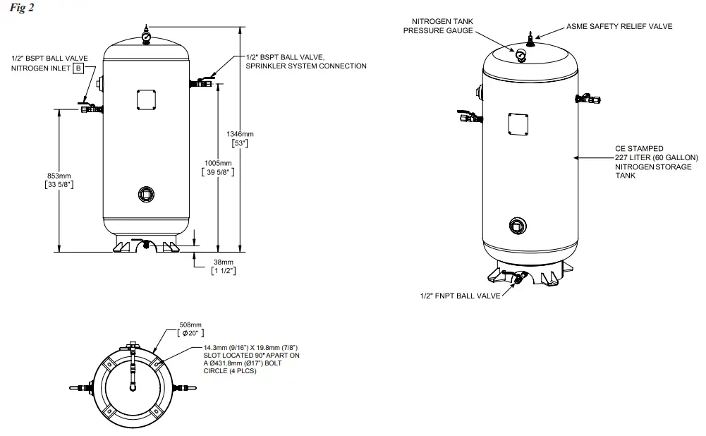 POTTER INS 2500 (EU) IntelliGen Nitrogen Generator - Tank Dimensions