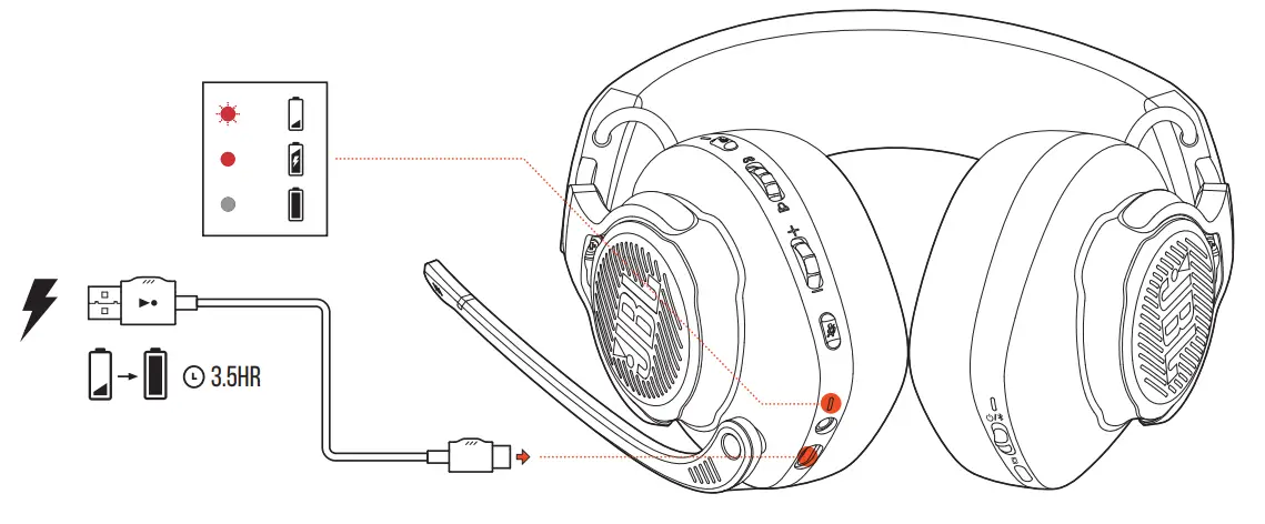 JBL Quantum 910 Black Wireless ANC Over Ear Gaming Headset - Charging