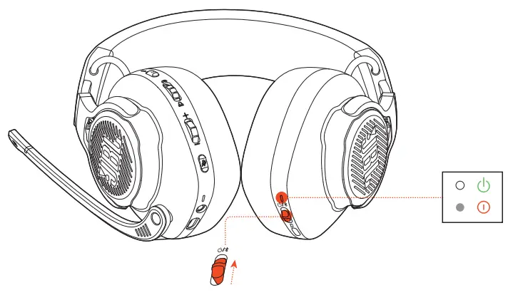 JBL Quantum 910 Black Wireless ANC Over Ear Gaming Headset - Power on
