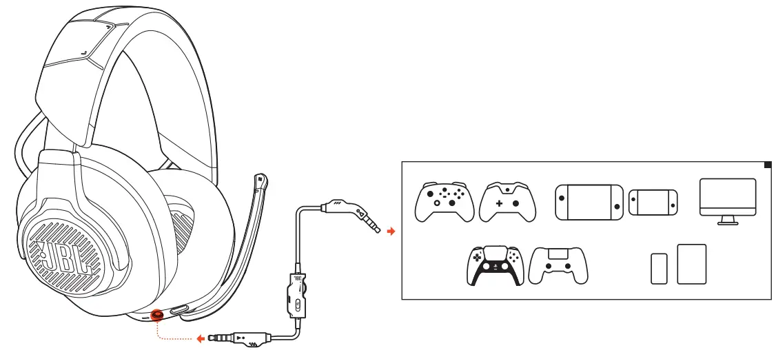 JBL Quantum 910 Black Wireless ANC Over Ear Gaming Headset - audio connection