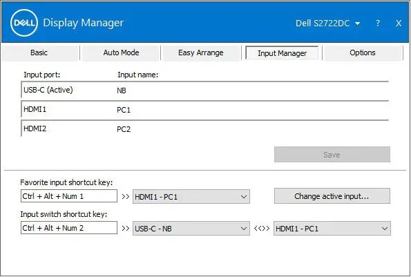 Dell 27 Monitor - S2722DC-Input Manager