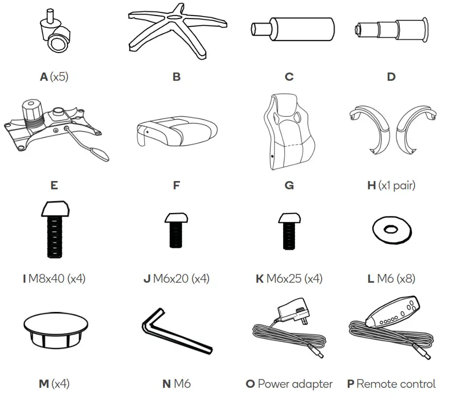 ERGOLUX ELBCRMSGBCA Trooper Gaming Massage -- COMPONENTS