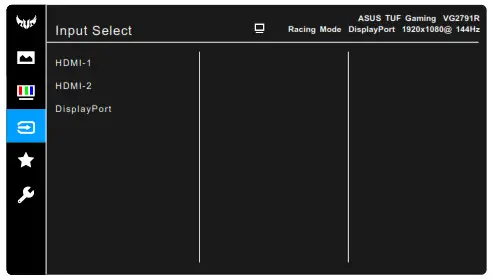 ASUS VG2791R Series Gaming LCD Monitor -Input Select