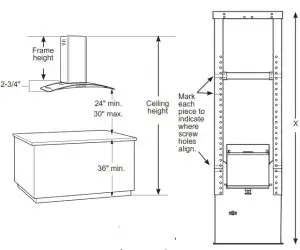 MONOGRAM 36 Island Chimney Vent Hood- ADJUST FRAME HEIGHT