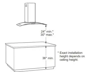 MONOGRAM 36 Island Chimney Vent Hood-DIMENSIONS 2