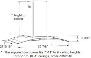 MONOGRAM 36 Island Chimney Vent Hood-DIMENSIONS