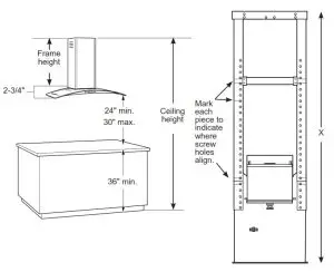 MONOGRAM 36 Island Chimney Vent Hood- FRAME HEIGHT