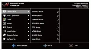 Interface Asus XG25BQ Republic of Gamers ROG Strix Gaming Monitor
