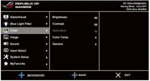 Interface Asus XG25BQ Republic of Gamers ROG Strix Gaming Monitor
