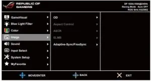 Interface Asus XG25BQ Republic of Gamers ROG Strix Gaming Monitor