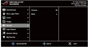 Interface Asus XG25BQ Republic of Gamers ROG Strix Gaming Monitor