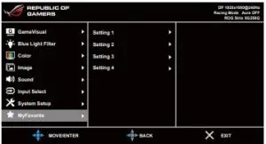 Interface Asus XG25BQ Republic of Gamers ROG Strix Gaming Monitor
