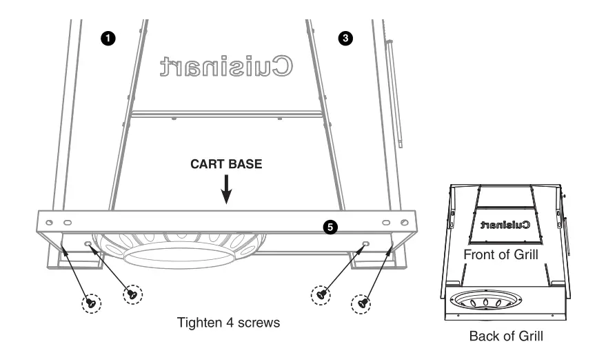 Cuisinart Deluxe Two Burner Gas Grill - Attach CART BASE to FRONT LEGS